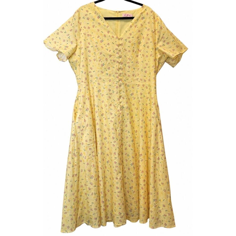Ivy city co womens size 16 long maxi dress yellow floral cottagecore pockets